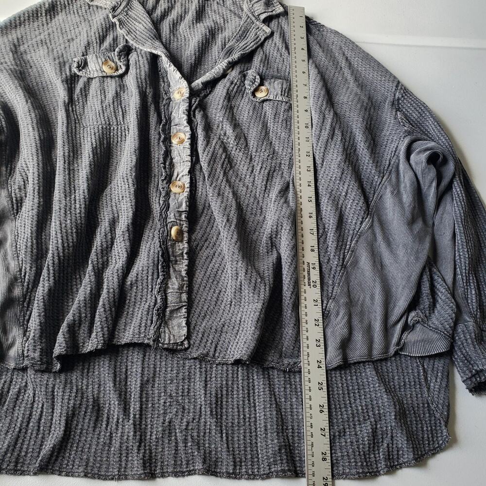 FP ONE Scout Jacket Shirt Women Small Waffle Knit Button Front Ruffle Tunic Top - Picture 5 of 9